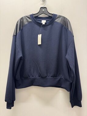 NWT Anthropologie Maeve Navy Faux Leather Trim Crewneck Sweatshirt Size M